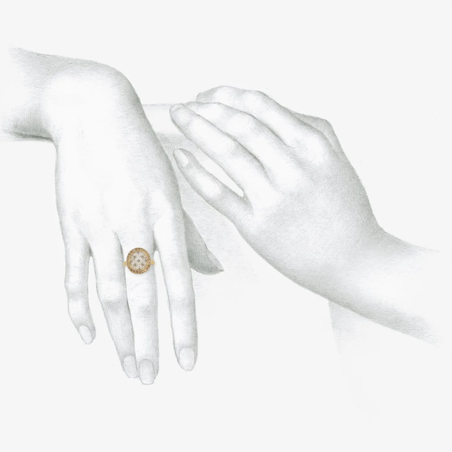 18k & platinum round ring with pavé champagne diamonds