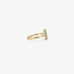 18k & platinum small square damask ring with white pavé diamonds