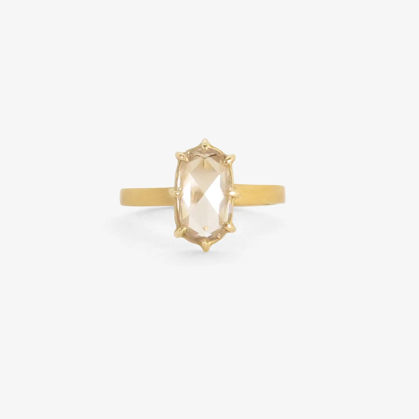 22k & prong-set rose-cut champagne diamond ring, 1.58ct
