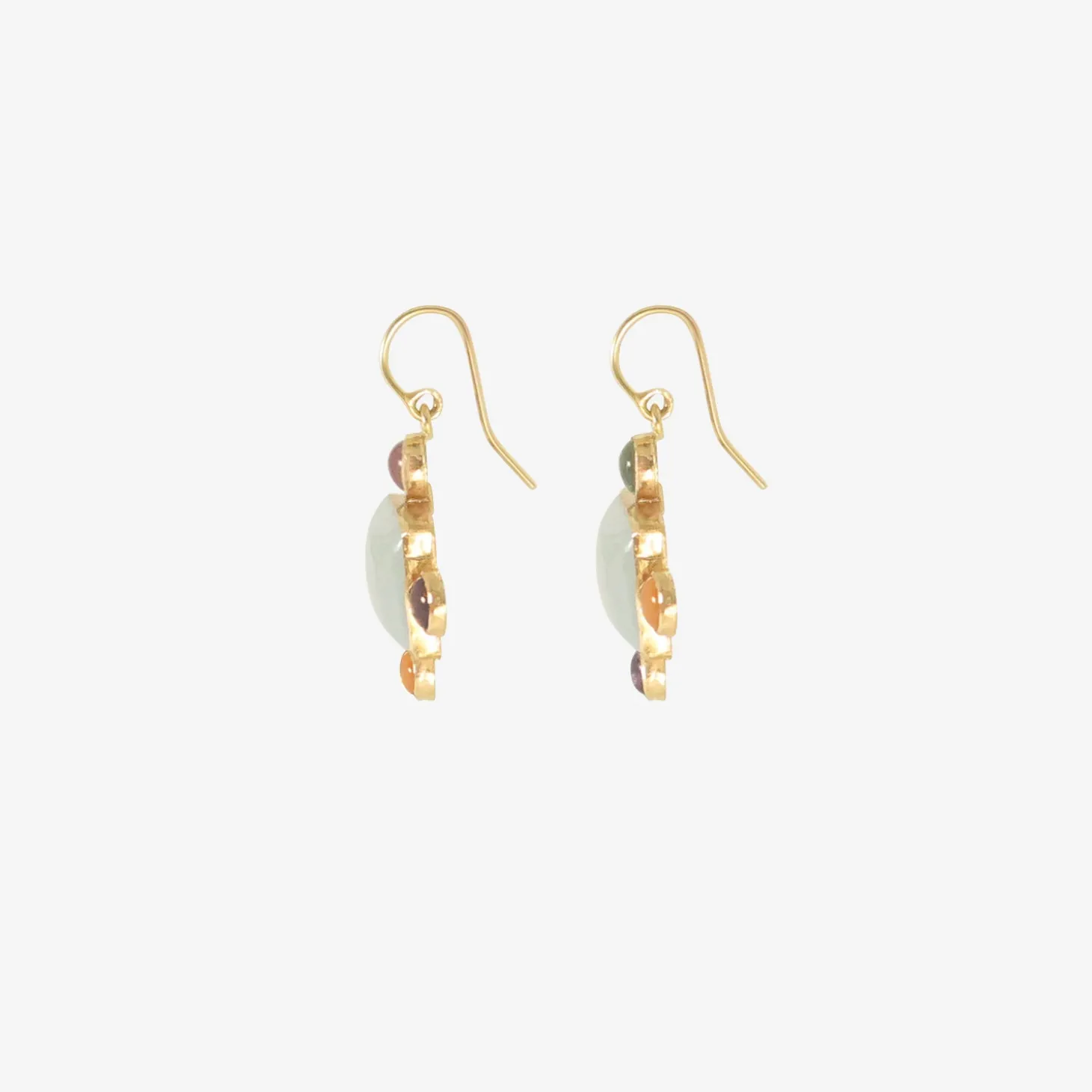 18k & rectangular cabochon aquamarine earrings surrounded by gemstones