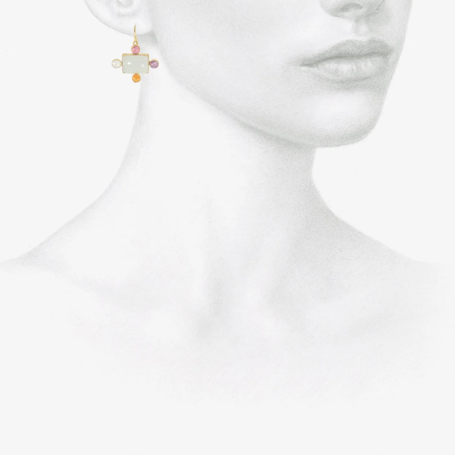 18k & rectangular cabochon aquamarine earrings surrounded by gemstones