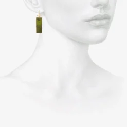 18k & rectangular dark green tourmaline earrings