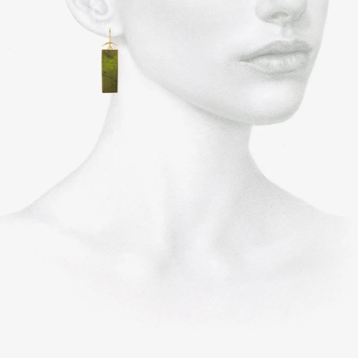 18k & rectangular dark green tourmaline earrings
