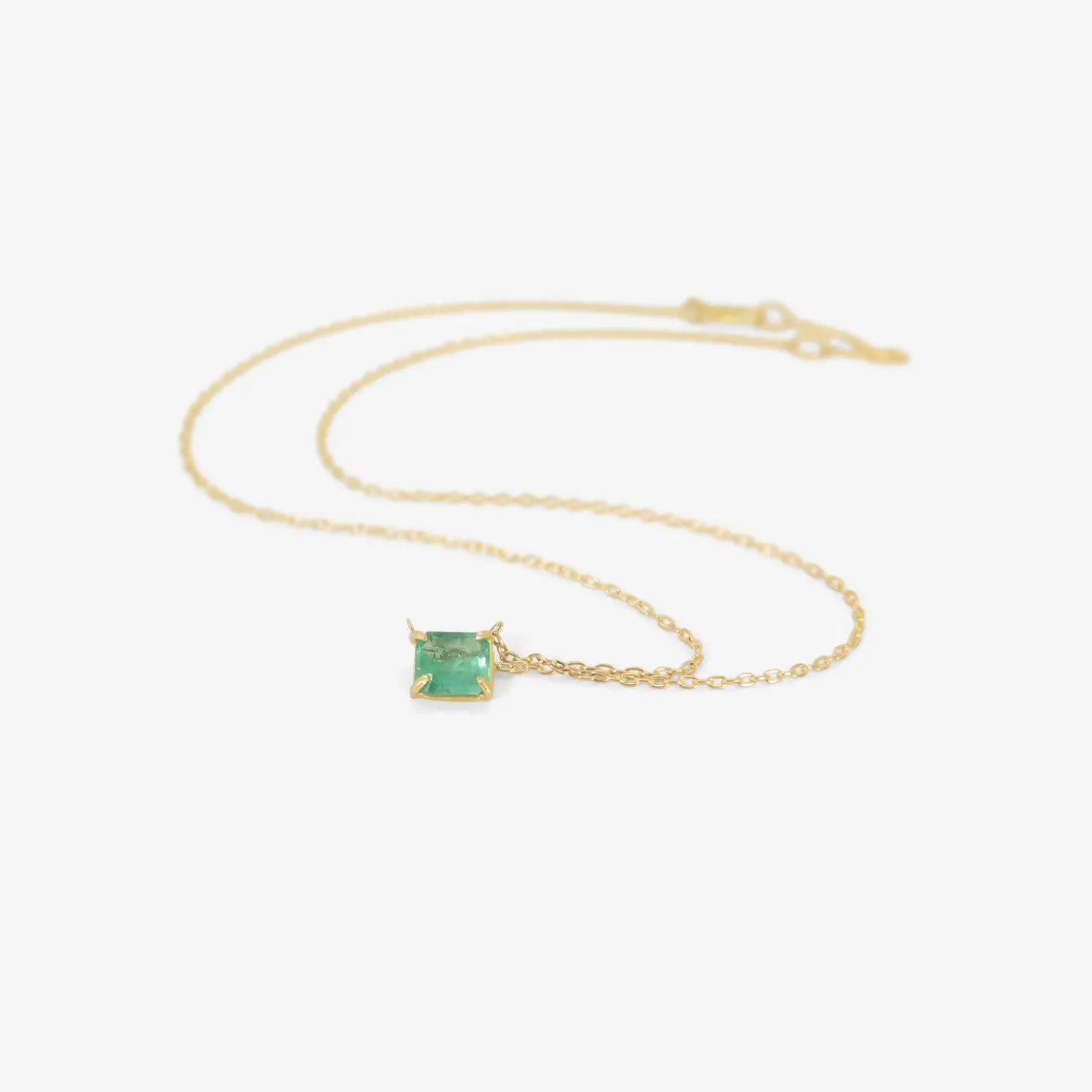 18k & rectangular emerald-cut emerald mini gem pendant