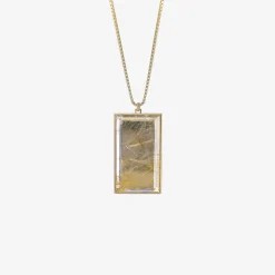 14k & rectangular rutilated quartz monolith pendant, 81.19ct