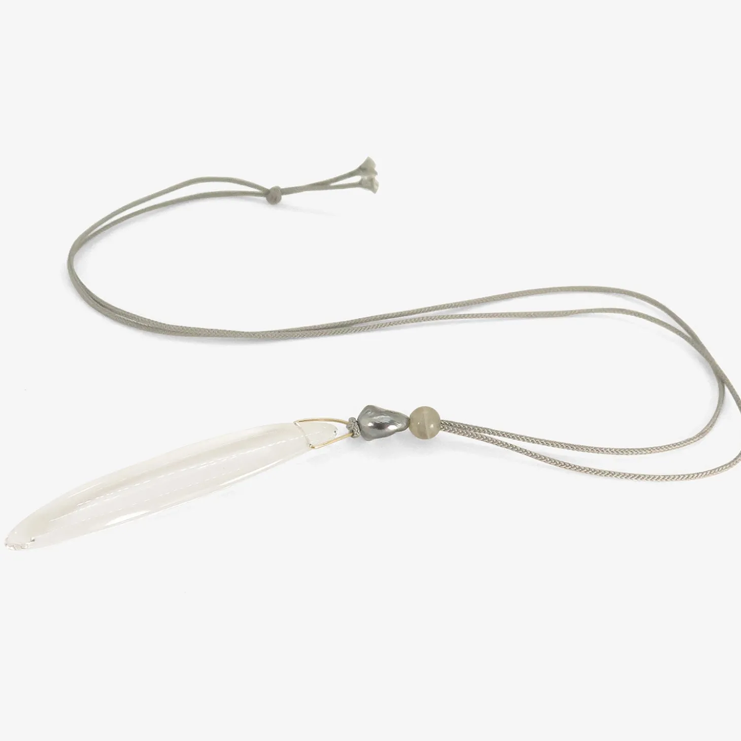 14k & rock crystal bean pendant with keshi pearl & labradorite on silk cord