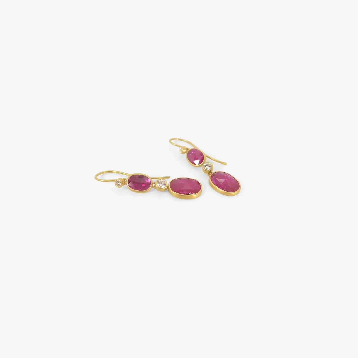18k & rose-cut ruby double drop earrings with diamonds