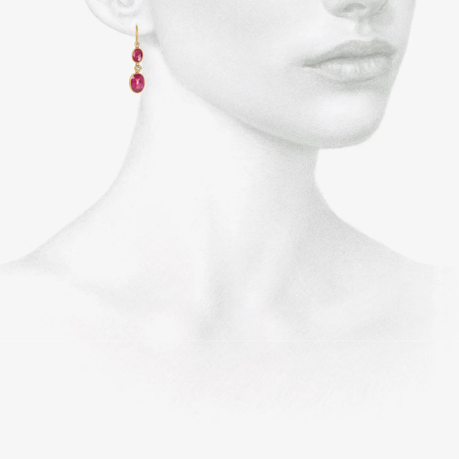 18k & rose-cut ruby double drop earrings with diamonds