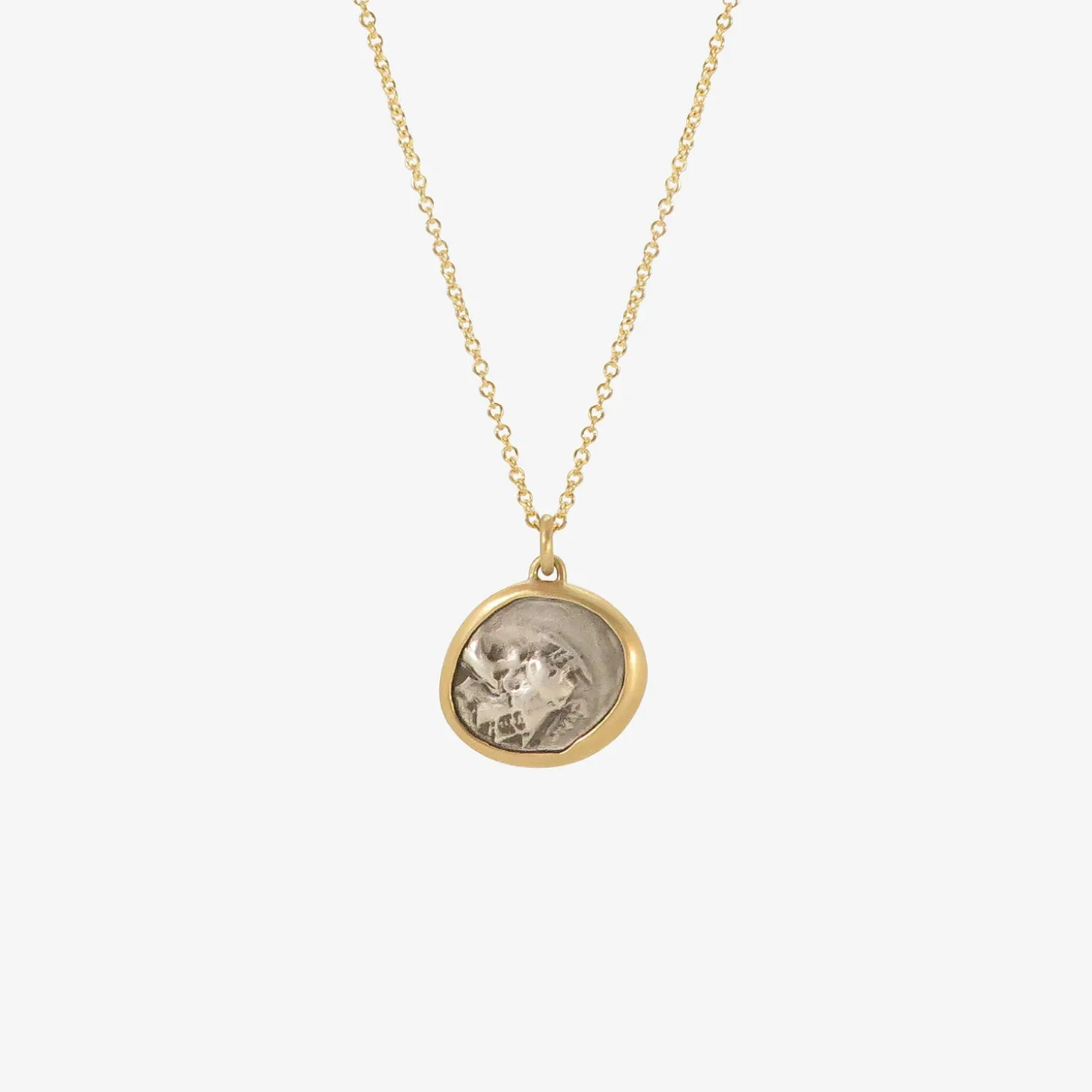 18k & silver ancient greek coin pendant with hercules / athena, 380-281 bc
