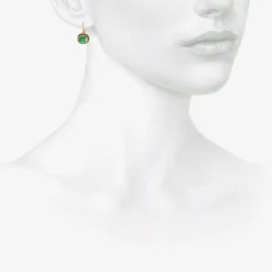 24k & silver bezel set square deep green emerald earrings, 3.85ct