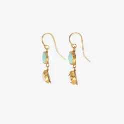 18k & silver herkimer diamond & persian turquoise double drop earrings