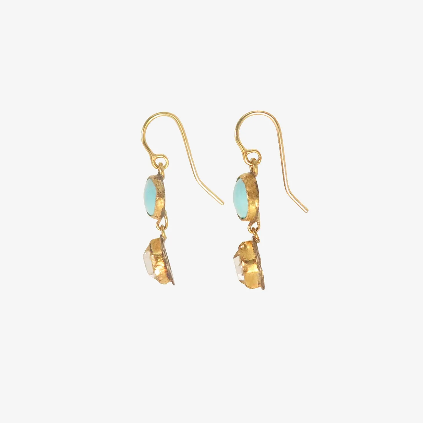 18k & silver herkimer diamond & persian turquoise double drop earrings
