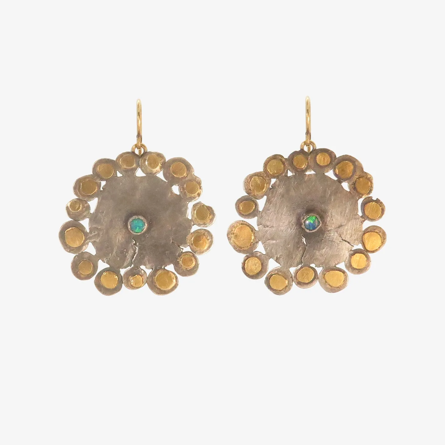 24k & silver large flat flowery earrings with opals