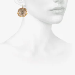 24k & silver large flat flowery earrings with opals
