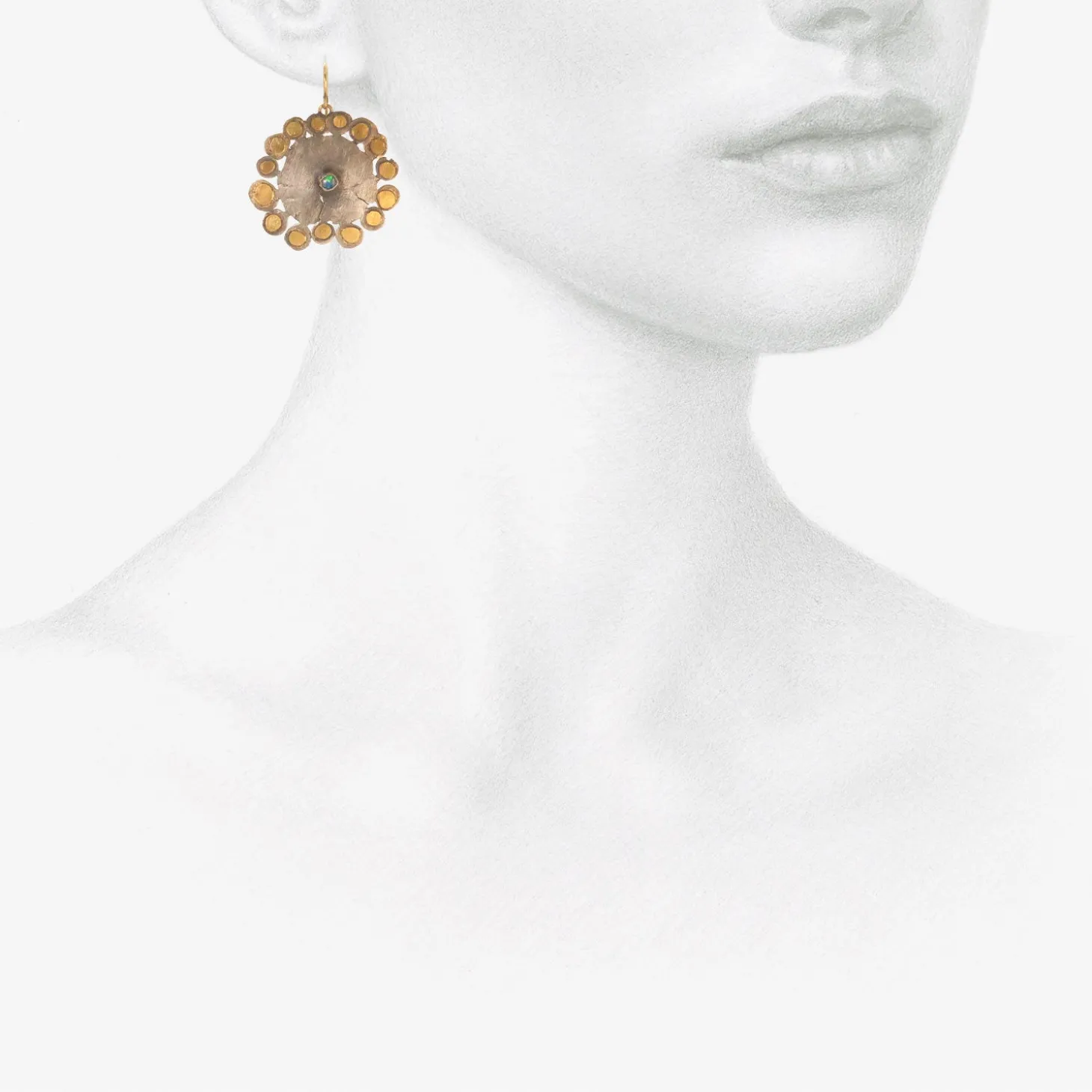 24k & silver large flat flowery earrings with opals