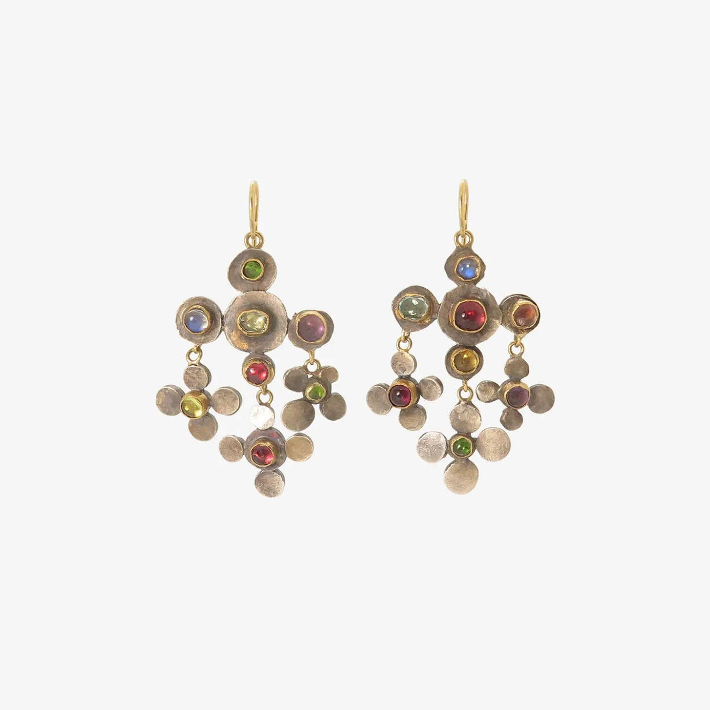 18k & silver polka-dot chandelier earrings with gemstones