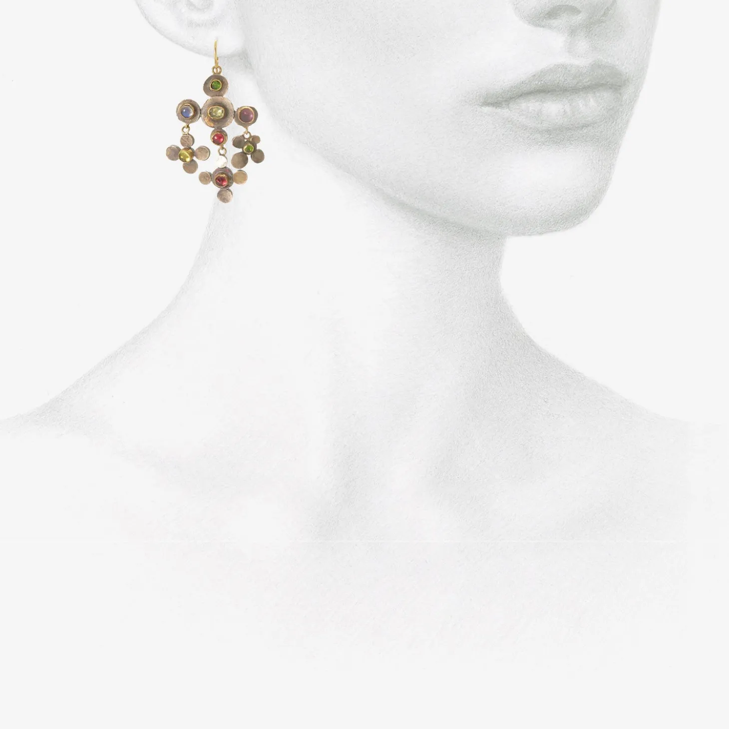 18k & silver polka-dot chandelier earrings with gemstones