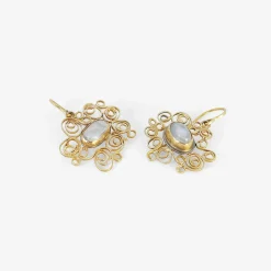 18k & silver spirally earrings with moonstone centers