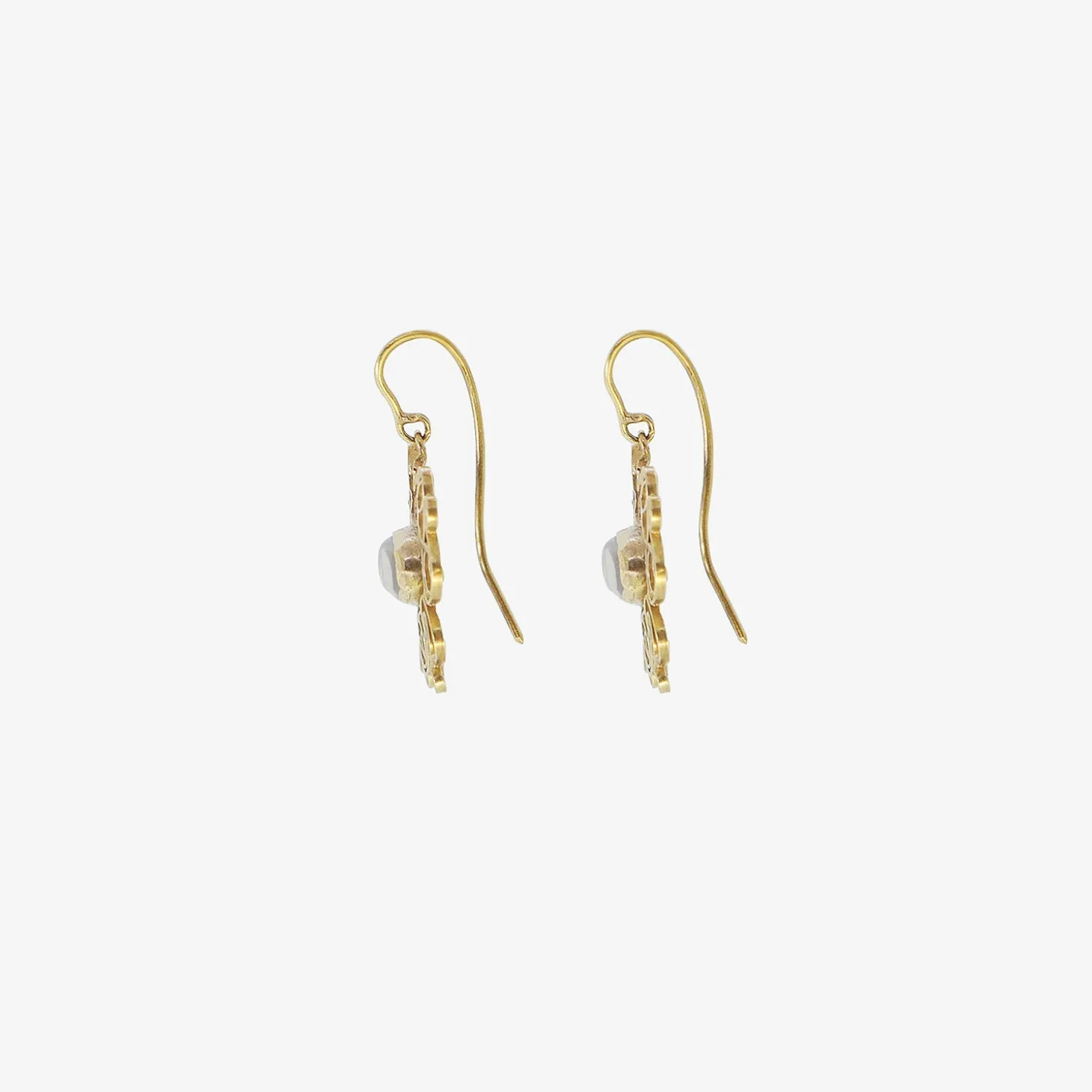 18k & silver spirally earrings with moonstone centers