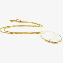 18k & small clear quartz lens pendant