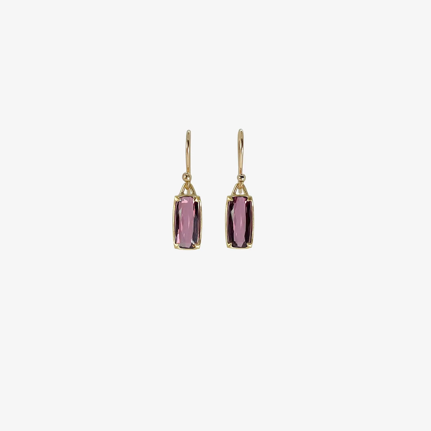 18k & small faceted cushion-shaped rubellite earrings