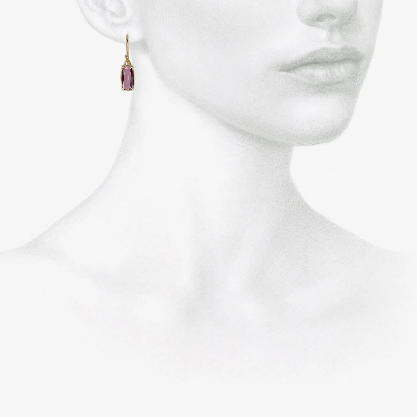 18k & small faceted cushion-shaped rubellite earrings