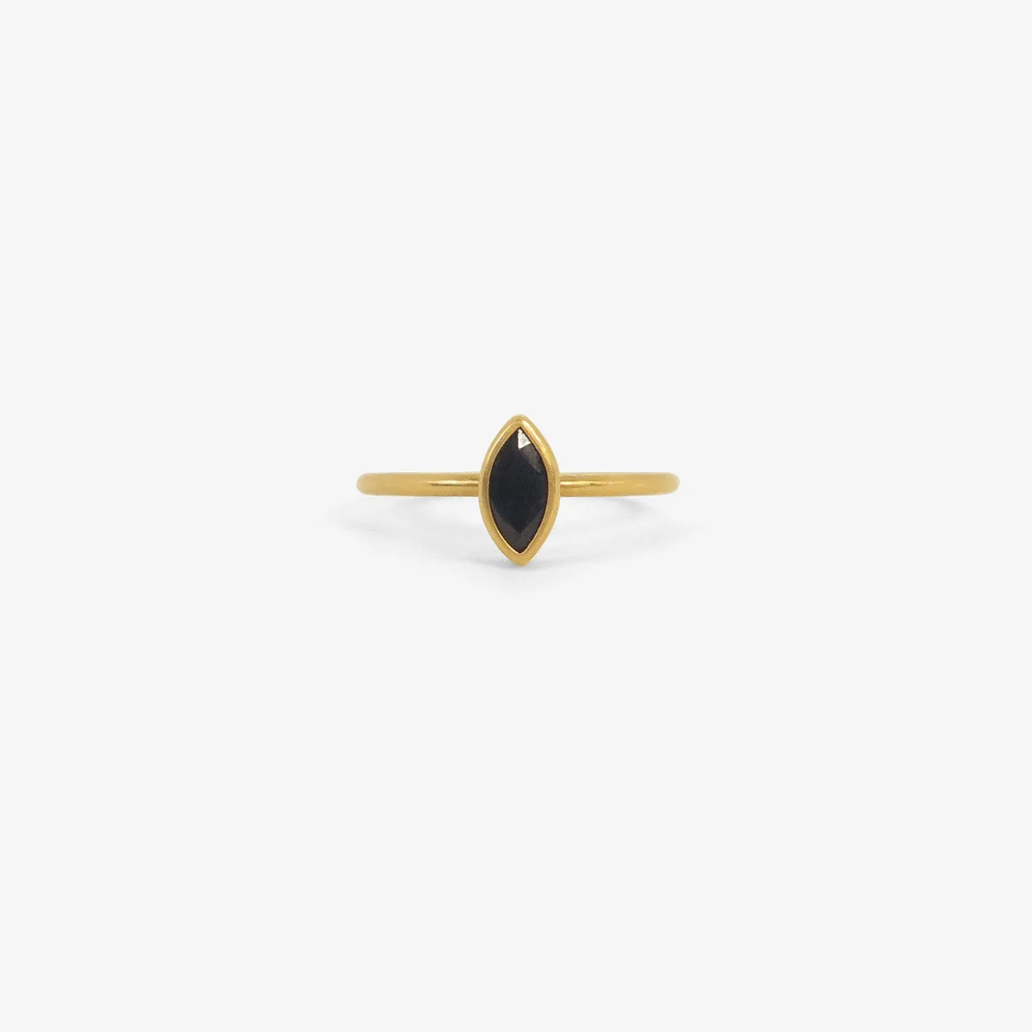 18k & small marquis-shaped dark blue sapphire ring, .45ct