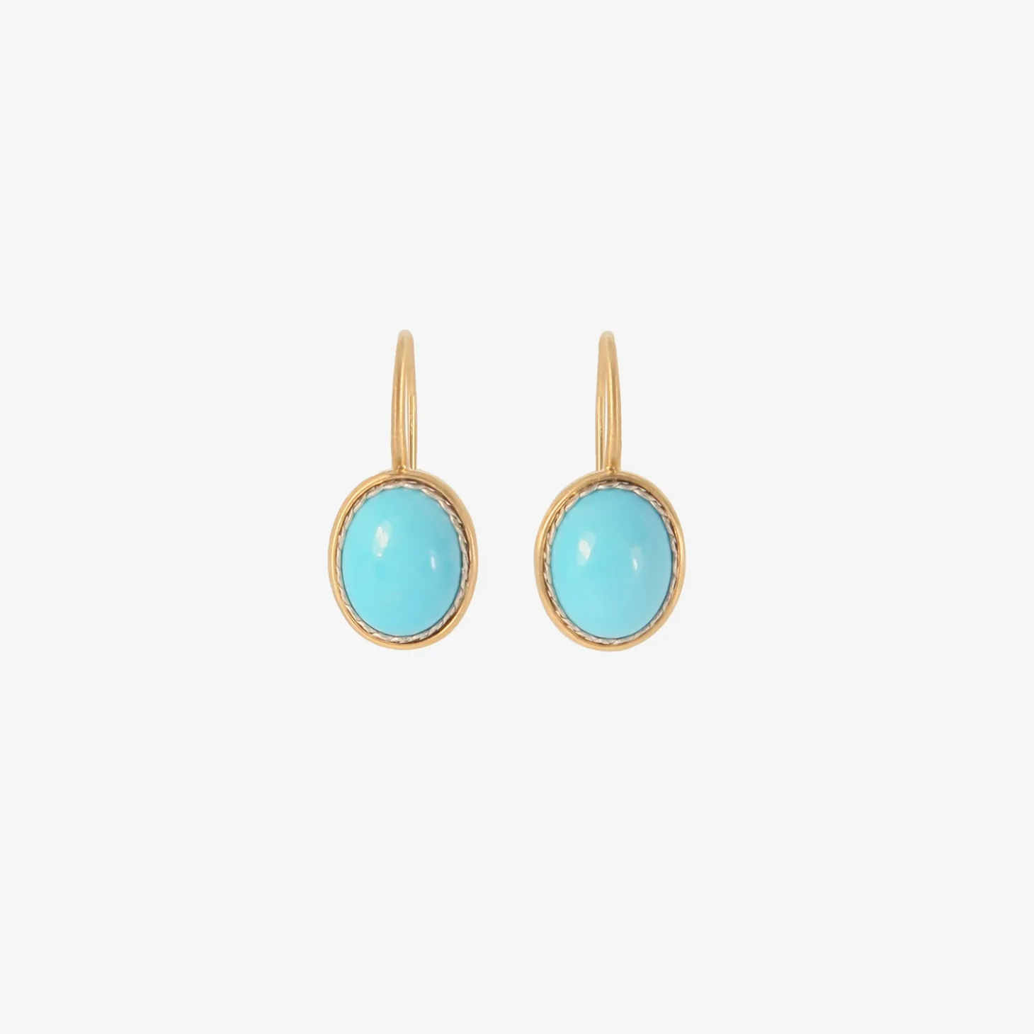 18k & small oval turquoise earrings with platinum bezel