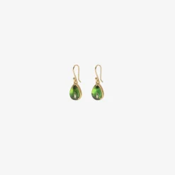 18k & small pear-shaped green tourmaline cabochon earrings