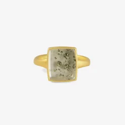 18k & small pyrite in quartz chiclet ring, 3.7ct
