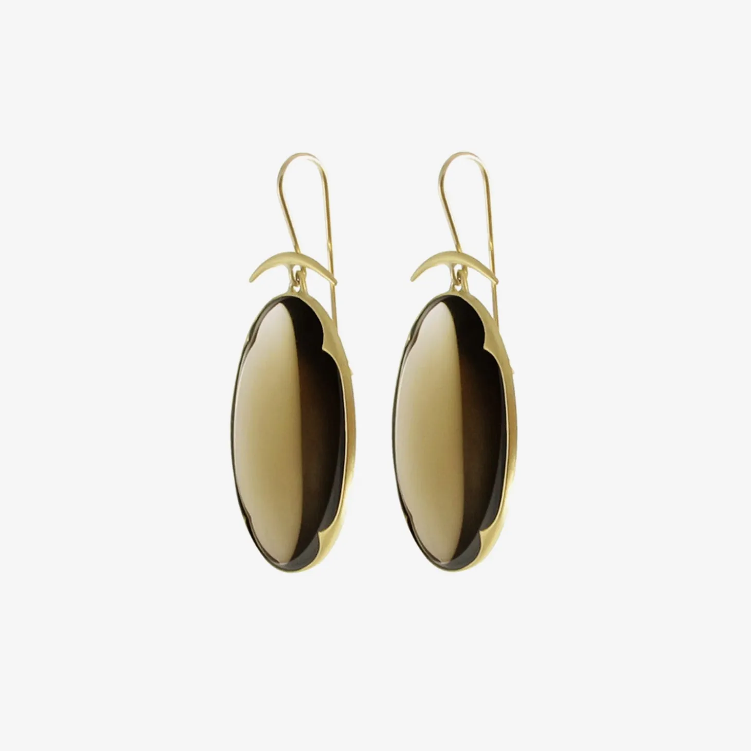 18k & smoky quartz lens earrings