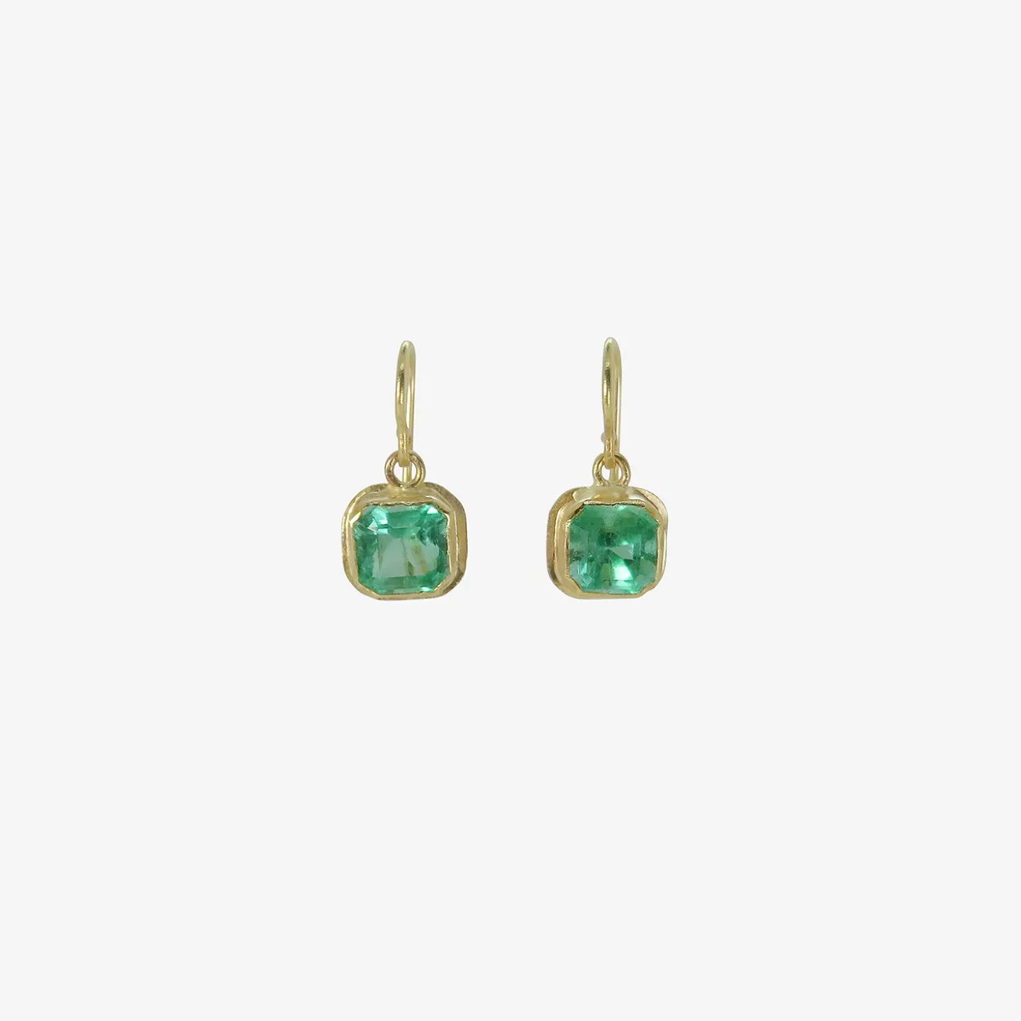 18k & square emerald single drop earrings, 3.62ct