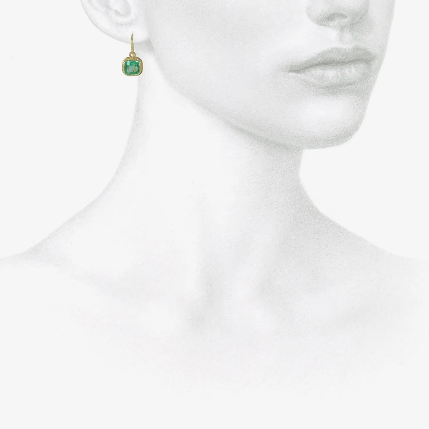 18k & square emerald single drop earrings, 3.62ct