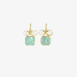 18k & square-cut light, bright colombian emerald earrings with bow tops, 20ct