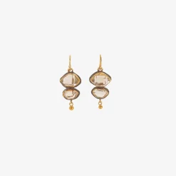 18k & sterling silver bezel-set herkimer diamond double drop earrings with 22k drops