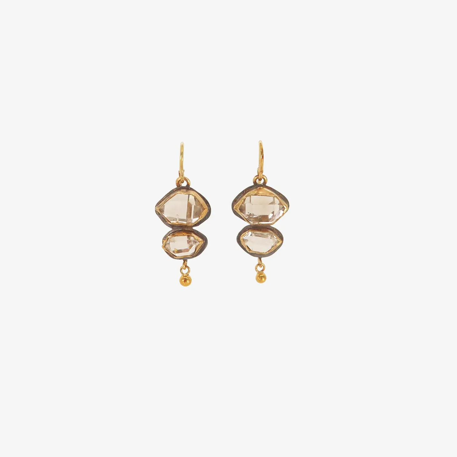 18k & sterling silver bezel-set herkimer diamond double drop earrings with 22k drops