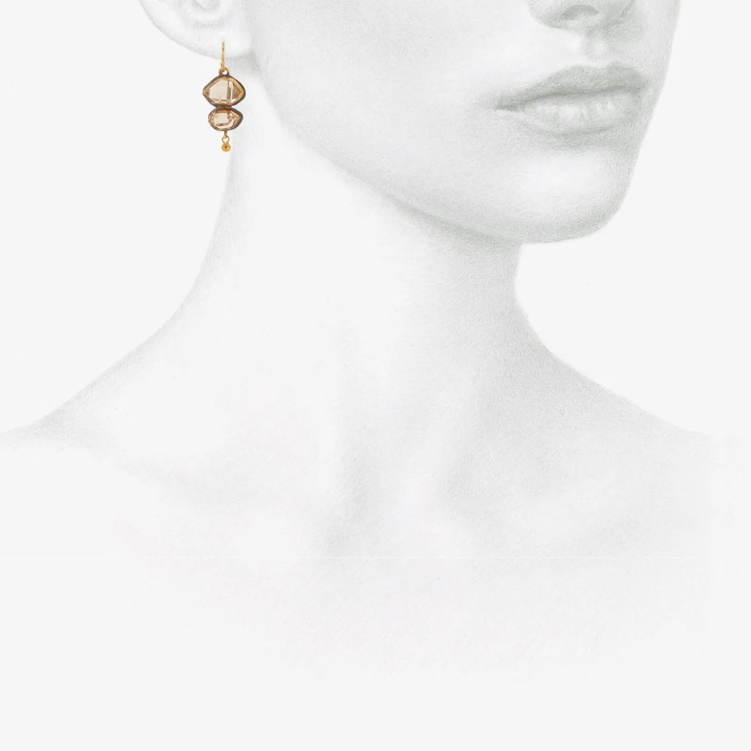 18k & sterling silver bezel-set herkimer diamond double drop earrings with 22k drops