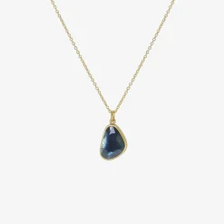 18k & stormy sapphire sequin pebble pendant, 4.39ct