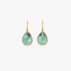 18k & teardrop-shaped tibetan turquoise earrings, 8.91ct