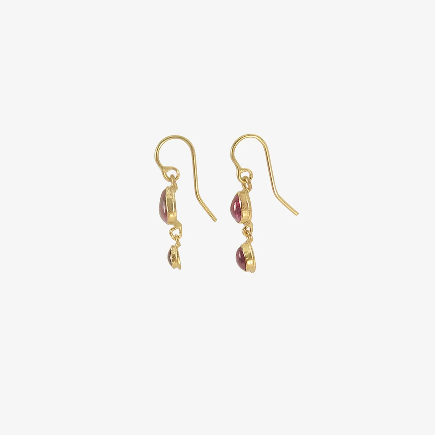18k & tiny bright pear-shaped pink tourmaline double dangle earrings