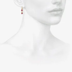 18k & tiny bright pear-shaped pink tourmaline double dangle earrings