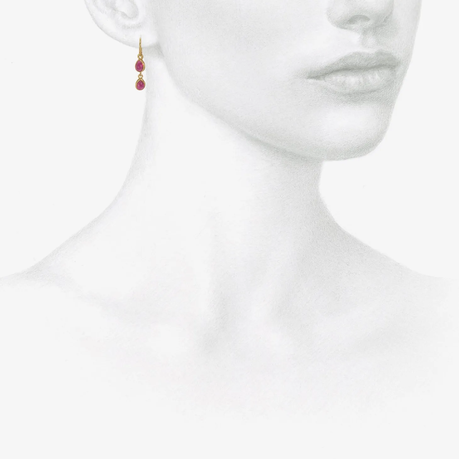 18k & tiny bright pear-shaped pink tourmaline double dangle earrings