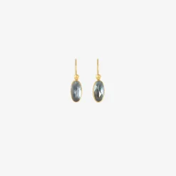 18k & tiny elongated oval london blue topaz earrings, 4.82ct