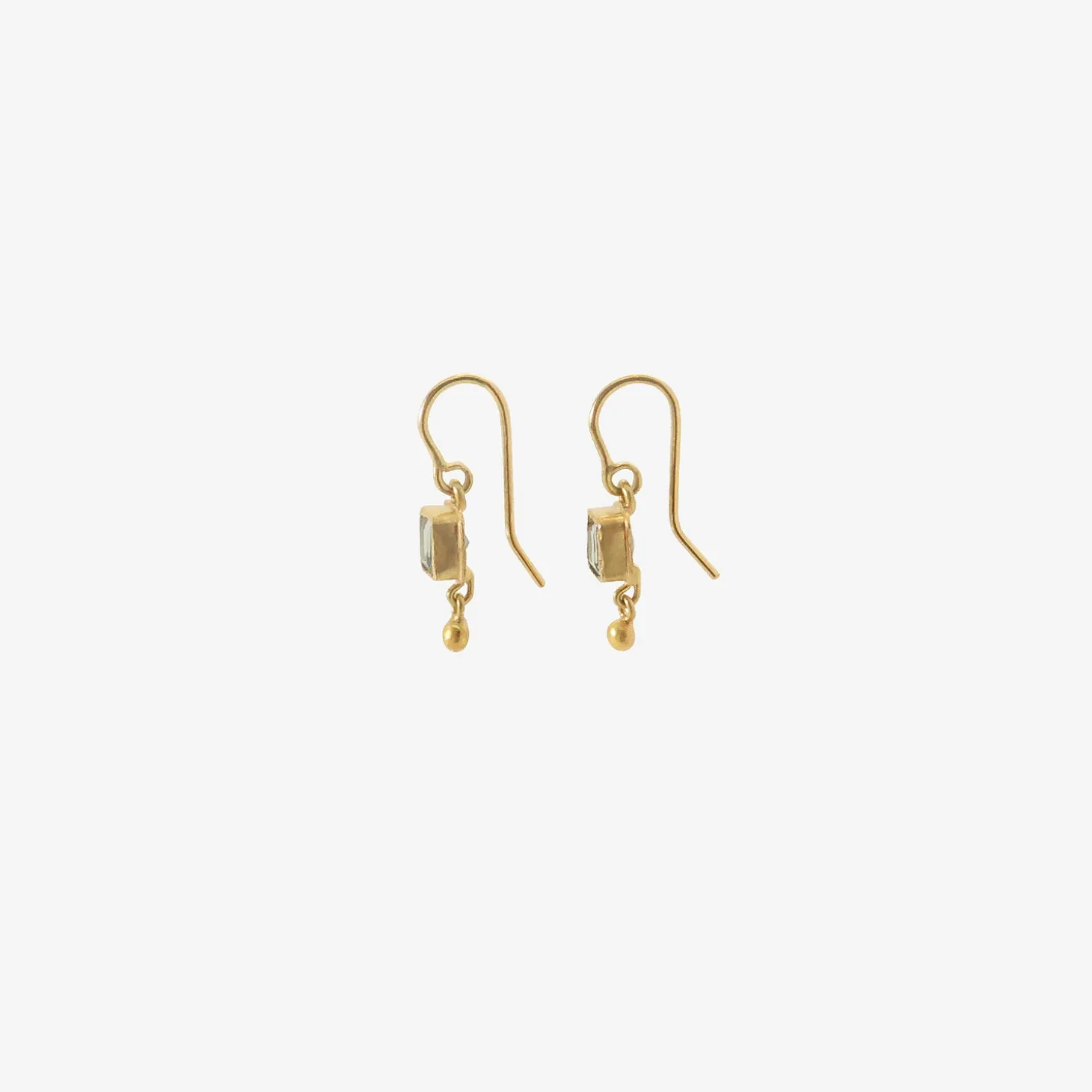 18k & tiny square-cut blue beryl earrings with 22k drops