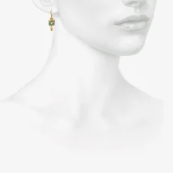 18k & tiny square-cut blue beryl earrings with 22k drops
