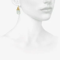 18k & tumbled clear blue aquamarine eggplant earrings with diamond briolettes