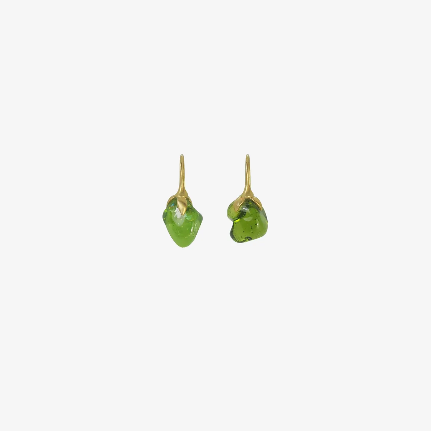 18k & tumbled peridot eggplant earrings