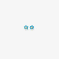 14k & turquoise flower studs with diamonds, .04ct