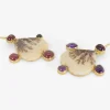 18k & upside-down heart-shaped dendritic agate earrings with amethyst and garnet