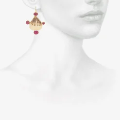 18k & upside-down heart-shaped dendritic agate earrings with amethyst and garnet